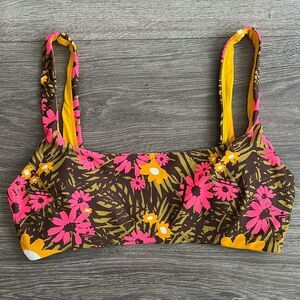 Aerie Scoop Bikini Top, M, Floral Hot Pink Tropical Bohemian Beach NWOT